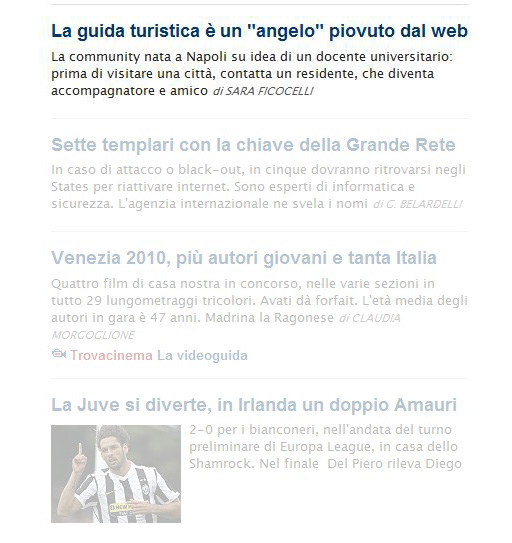 3. Angeli per Viaggiatori sulla homepage di Repubblica.it ancora stamattina, nella parte bassa.